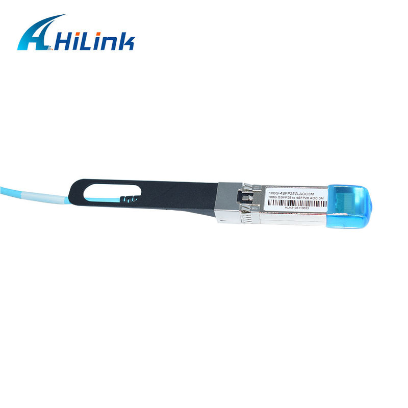 Gecertificeerde 100G QSFP28 tot 4xSFP28 AOC OM3 Breakout Active Optical Cable met 1-5m kabellengte en CE RoHS-certificering
