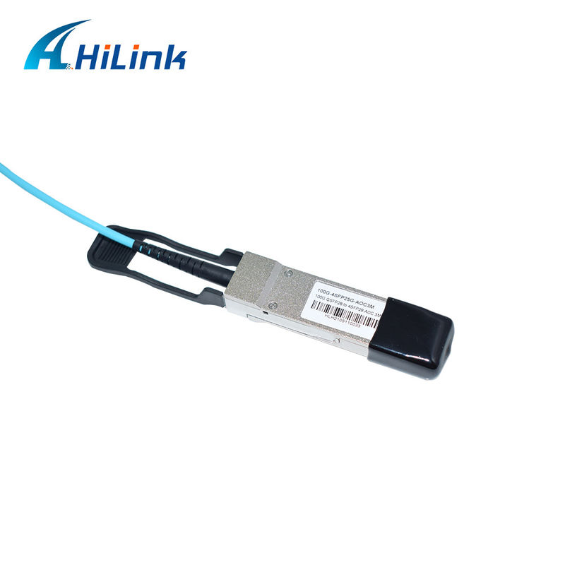Gecertificeerde 100G QSFP28 tot 4xSFP28 AOC OM3 Breakout Active Optical Cable met 1-5m kabellengte en CE RoHS-certificering